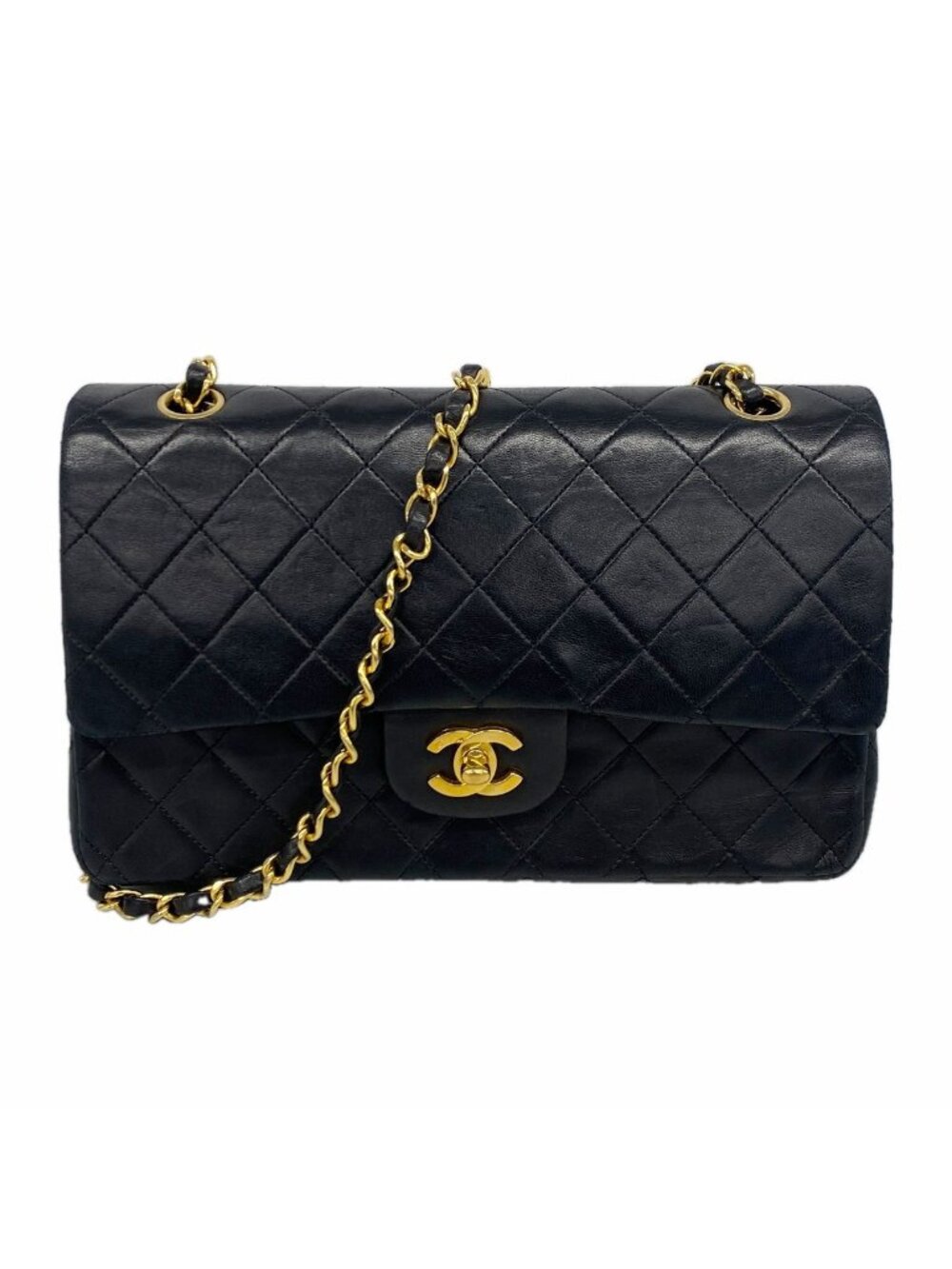 Chanel Shoulder Bag Quilted Lambskin Black Gold